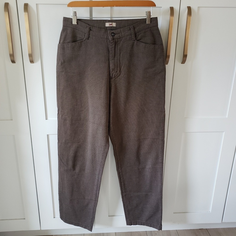 Lee Pants Womens 10 Check Brown Textured High Rise Straight Leg Vintage Workwear